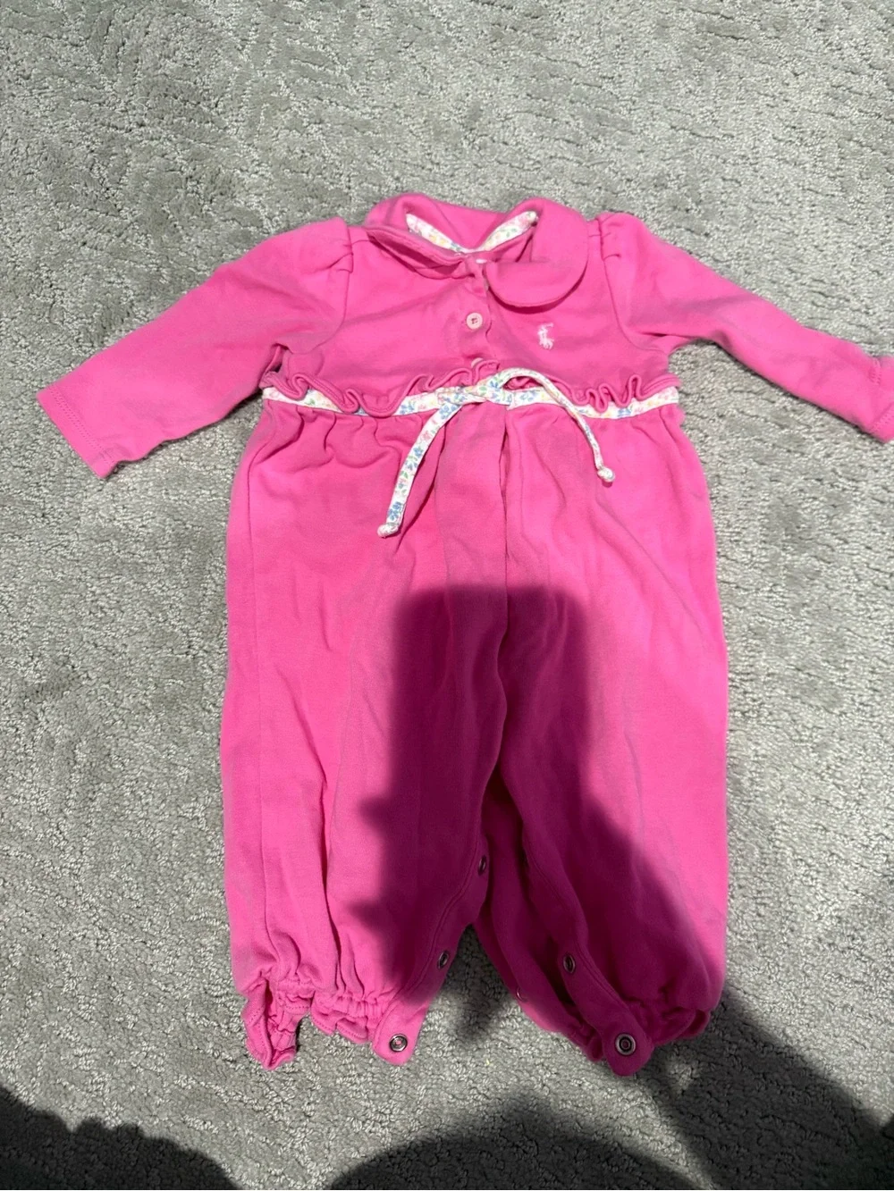 Ralph Lauren Hot Pink Long-Sleeve Baby Footie with Tie